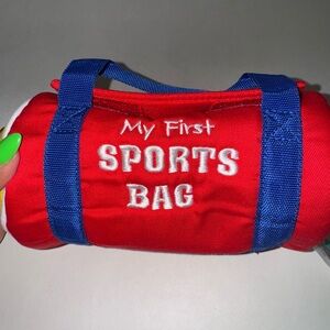 Red and Blue Sports Duffel Bag with Bold Design